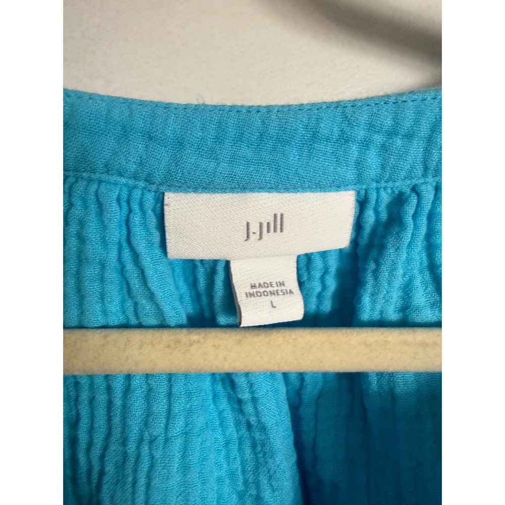J. Jill Blue Double Gauze Cotton Split Neck 3/4 Sleeve Tunic Top Large - Picture 2 of 7